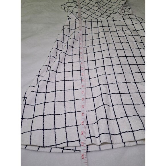 J.Crew Sleeveless Windowpane Tweed Fit & Flare Dress Ivory Navy Lined Size 2 - Picture 8 of 10